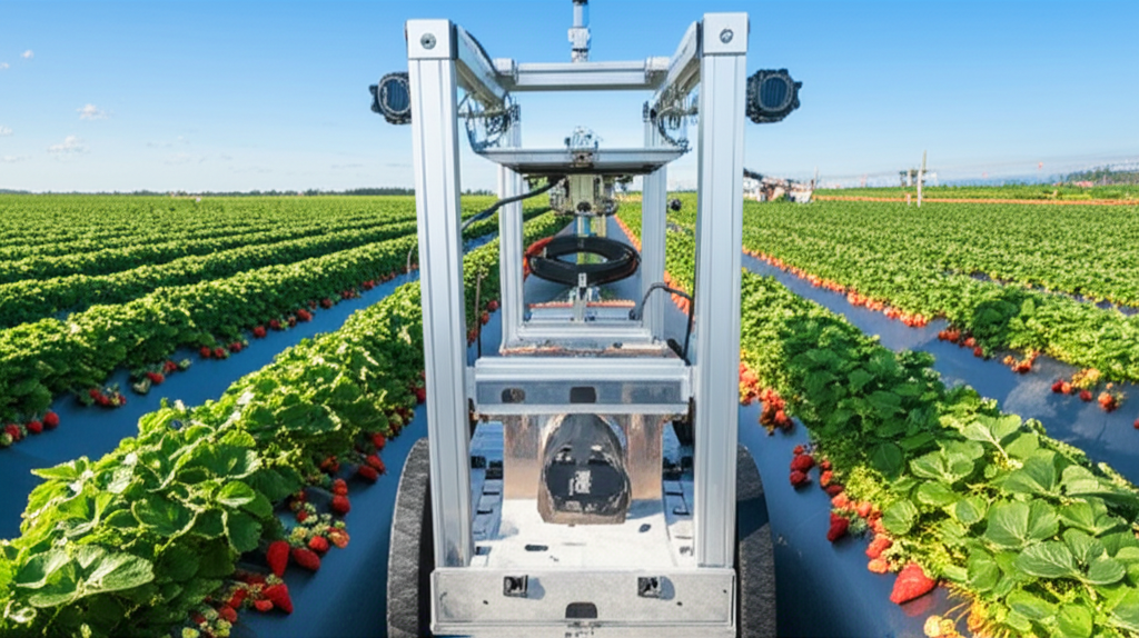 Gharooka robot in a strawberry field